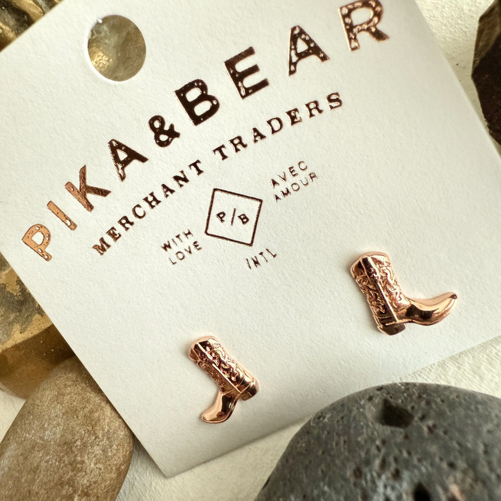 Cowboy Boot Stud Earrings Gold packaging.