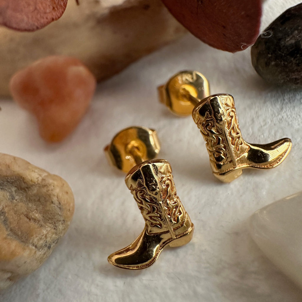 Cowboy Boot Stud Earrings Gold.
