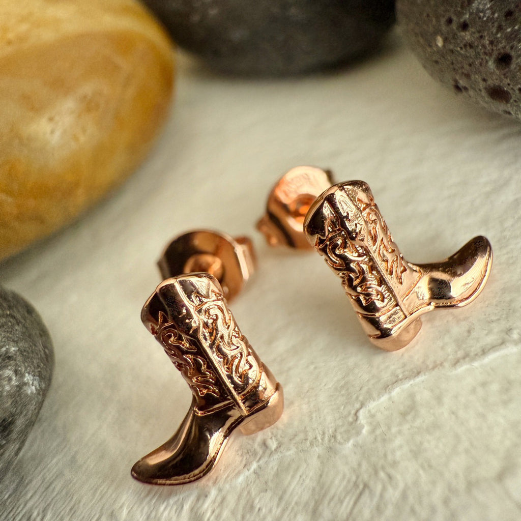 Cowboy Boot Stud Earrings Rose Gold.