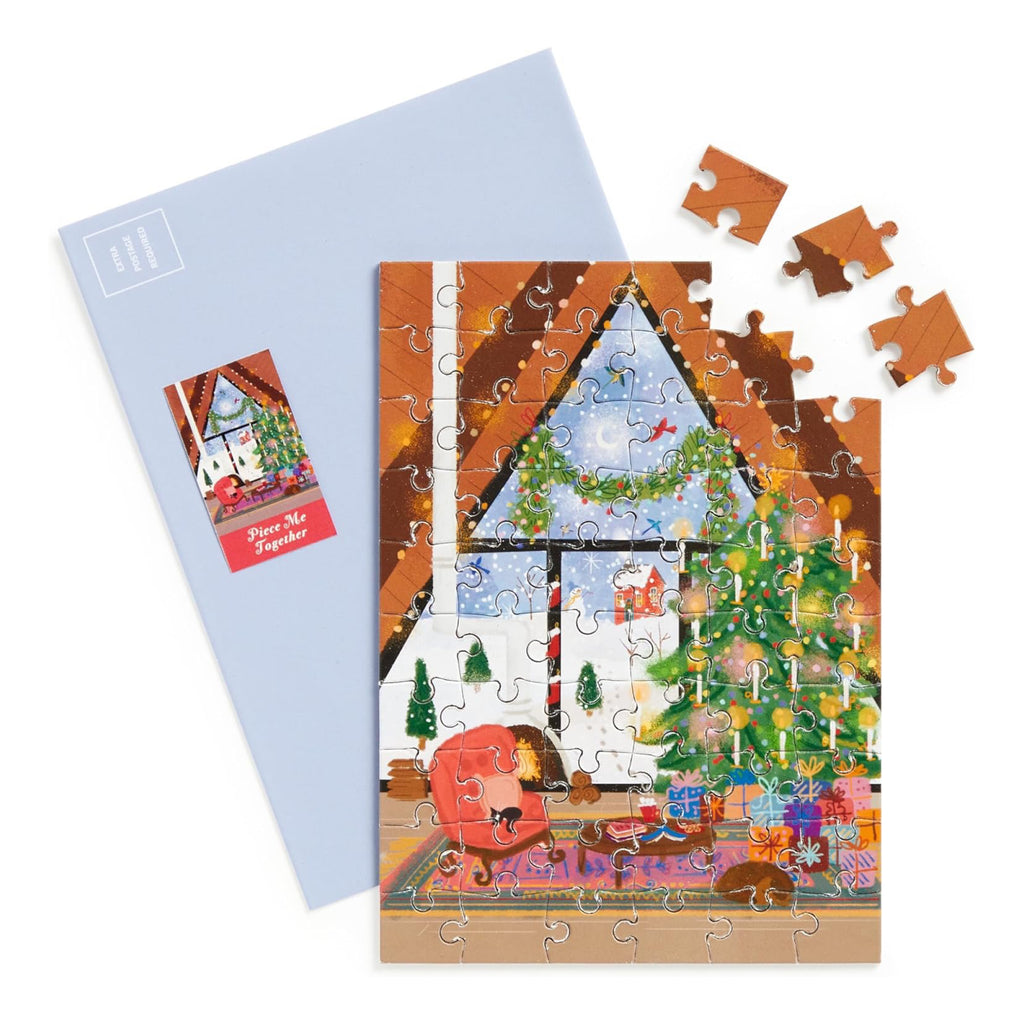 Cozy Cabin Greeting Card Puzzle contents.
