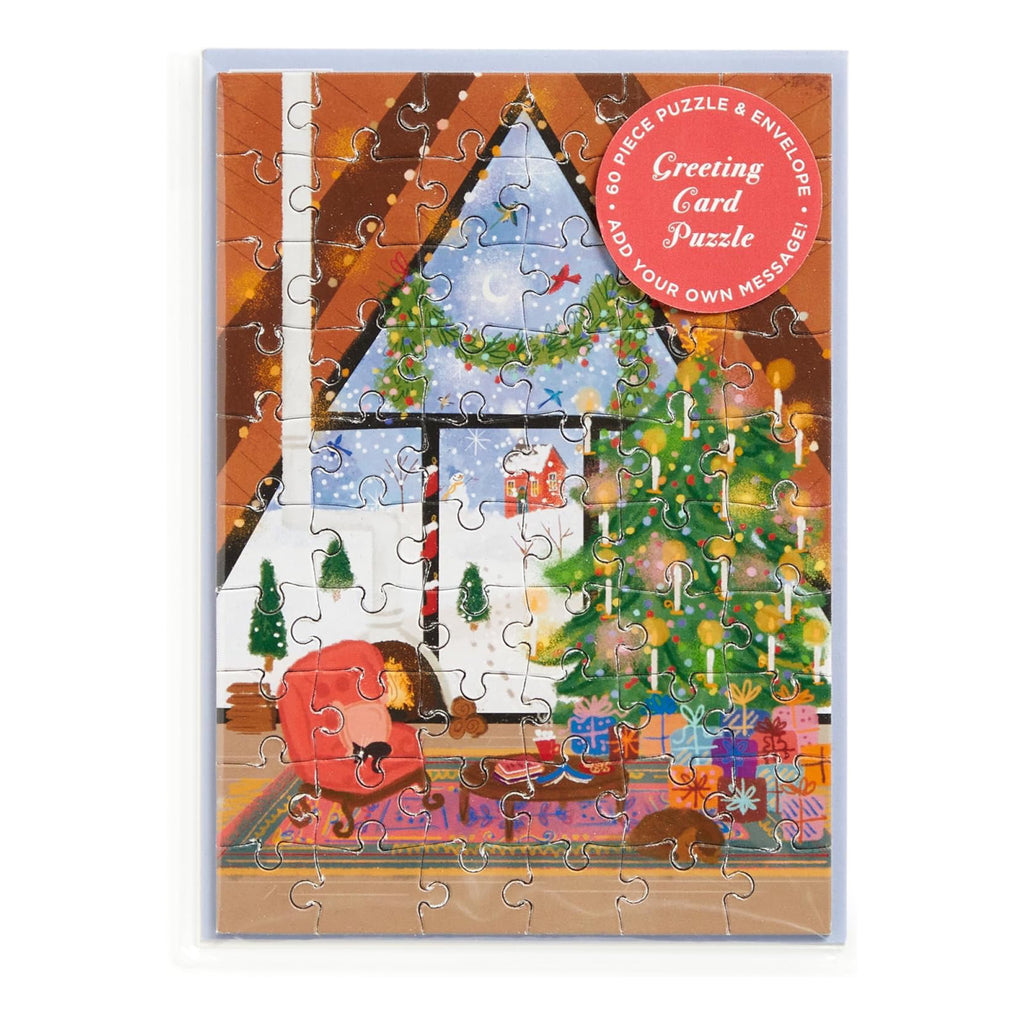 Cozy Cabin Greeting Card Puzzle with envelope.
