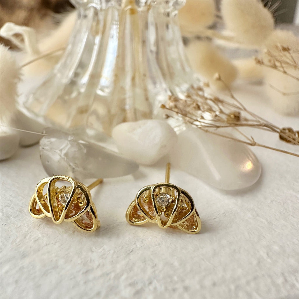 Croissant Rhinestone Stud Earrings Gold.