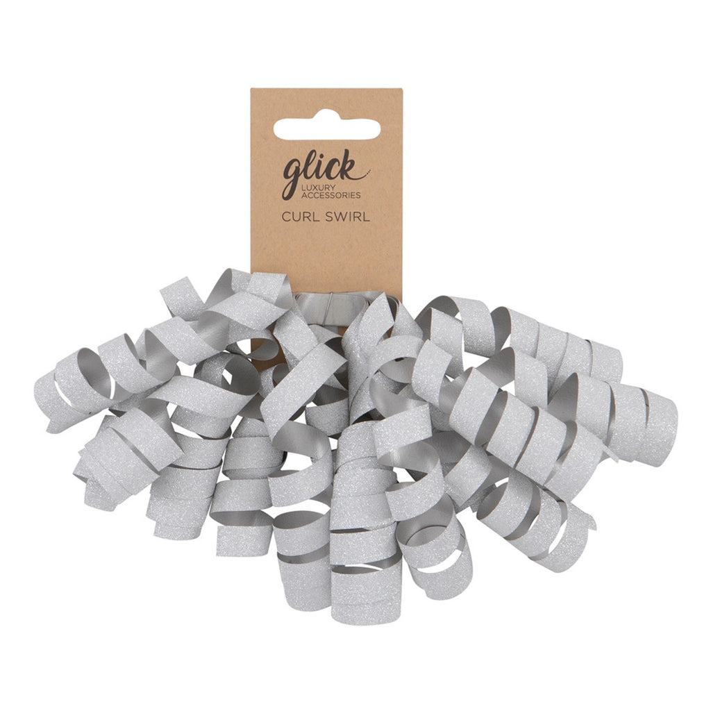 Curl Swirl Bow Silver Glitter.