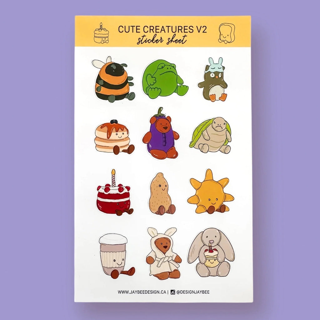 Cute Creatures Sticker Sheet.