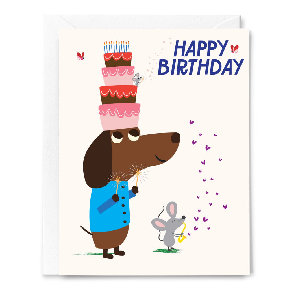 Dachshund With Cake On Head Birthday Card.