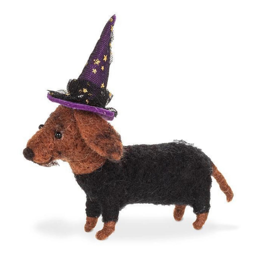 Dachshund With Witch Hat Ornament.