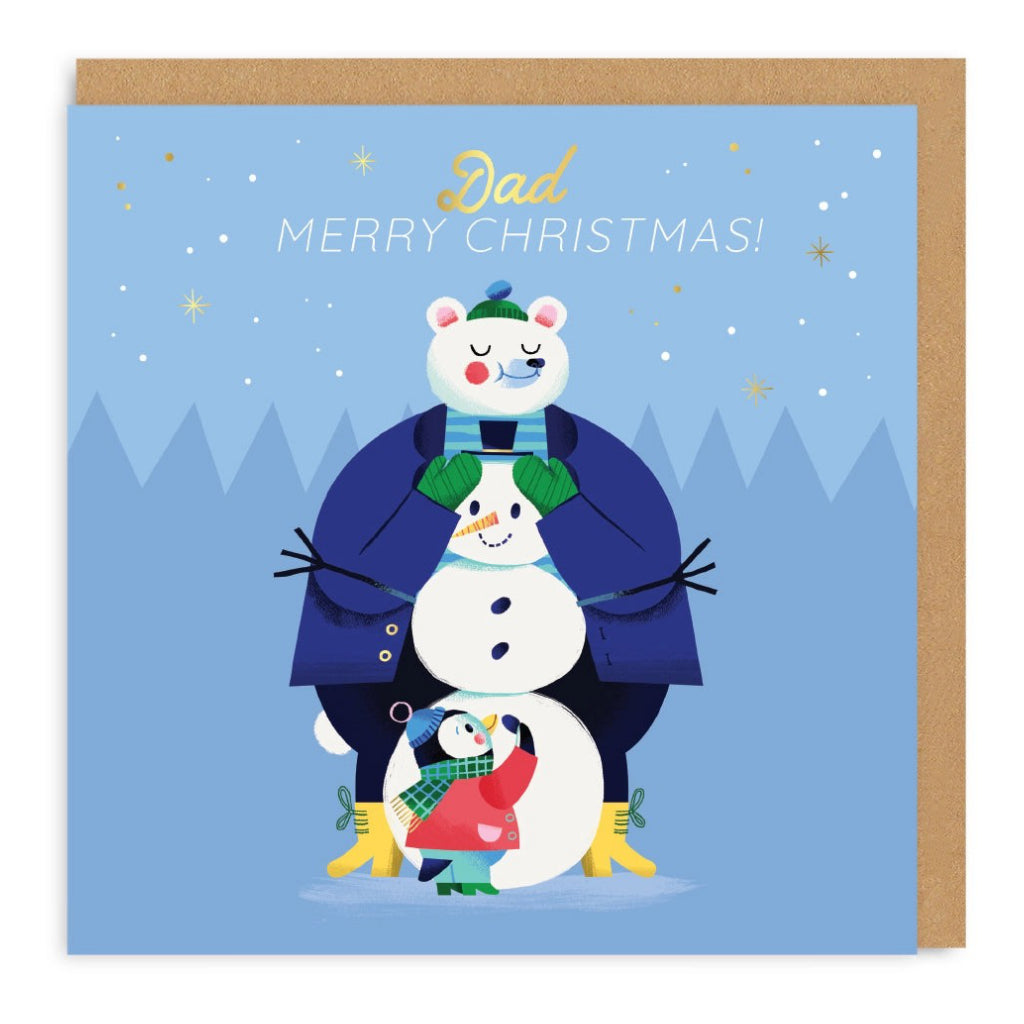 Dad Merry Christmas Snowman Greeting Card.