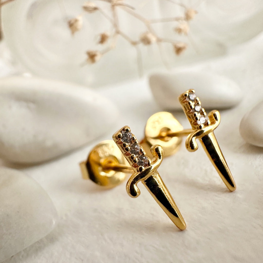 Dagger Stud Earrings Gold.