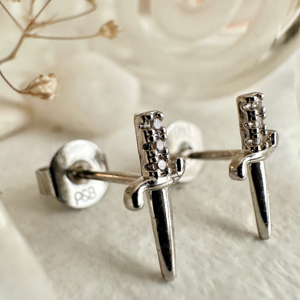 Dagger Stud Earrings Silver.