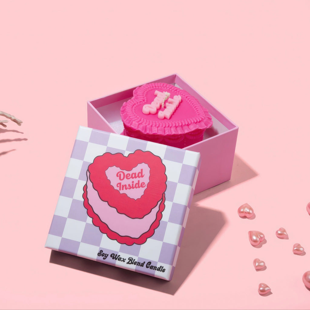 Dead Inside Heart Candle packaging.