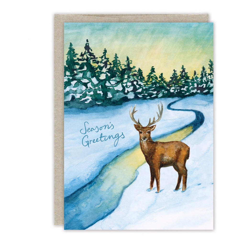 Deer Winter Landscape Holiday Card.