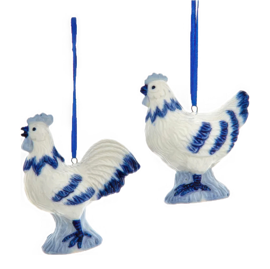 Delft Blue Chicken Ornaments.