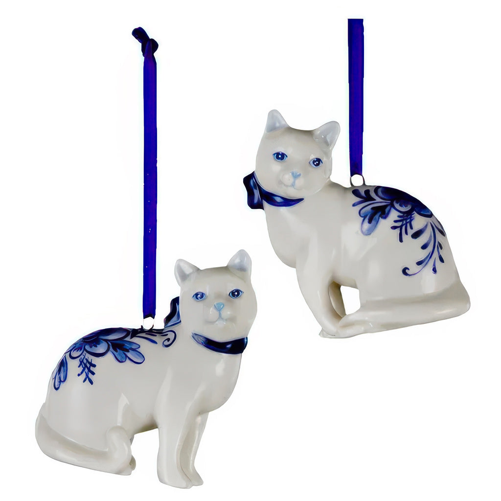 Delft Porcelain Cat Ornament.