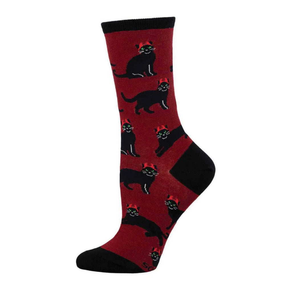 Devilish Cats Socks Red.