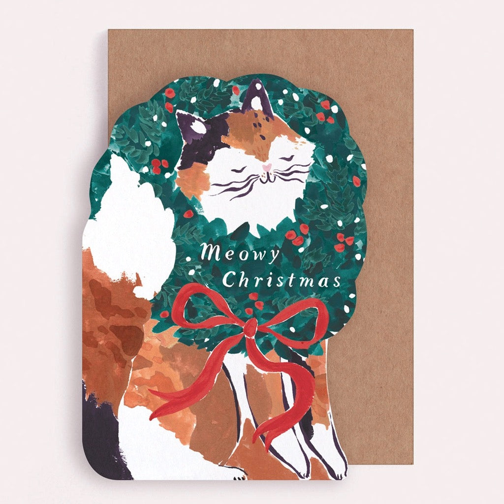 Die-Cut Cat Meowy Christmas Card.
