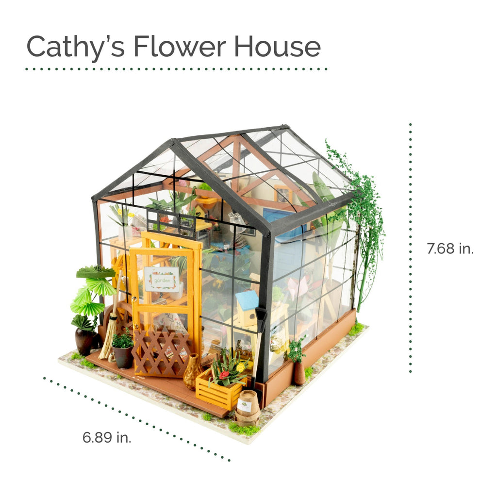 Dimensions of Cathy's Flower House DIY Miniature House Kit.