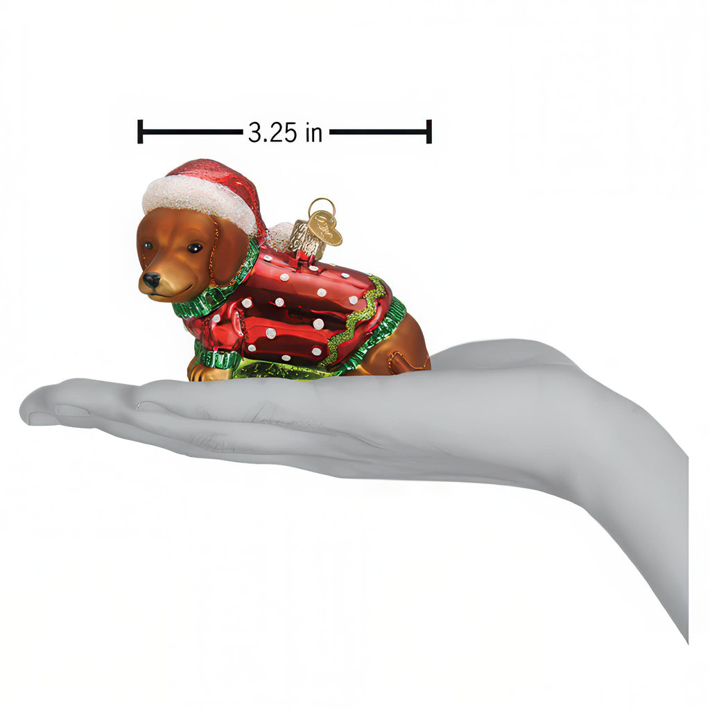 Dimensions of Dashing Dachshund Puppy Ornament.