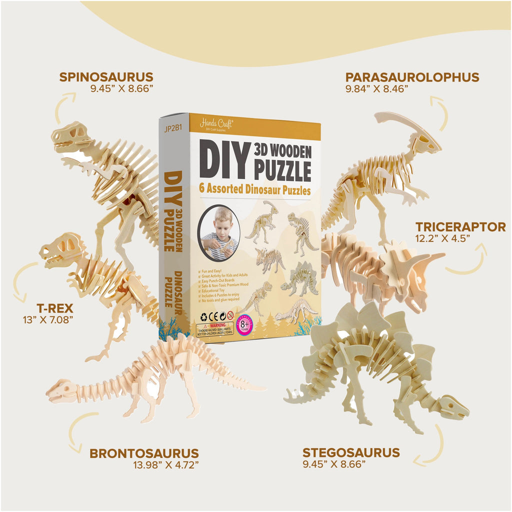 Dimensions of Dinosaur 3D Wooden Puzzle Pack.