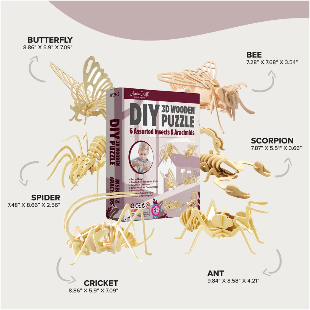 Dimensions of Insects & Arachnids 3D Wooden Puzzle Pack.