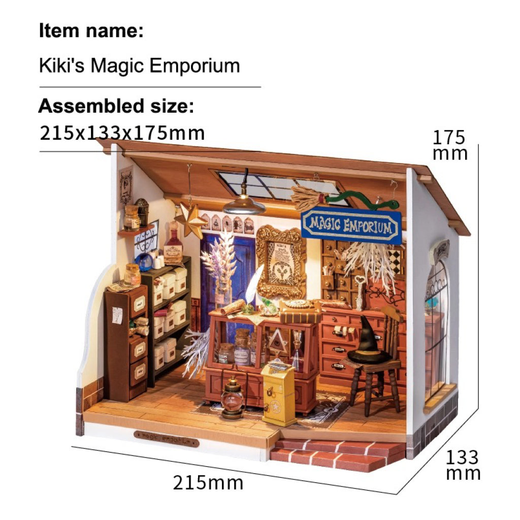 Dimensions of Kiki's Magic Emporium DIY Miniature House Kit.