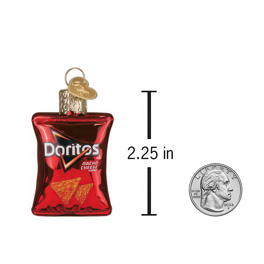 Dimensions of Mini Doritos Nacho Cheese Ornament.
