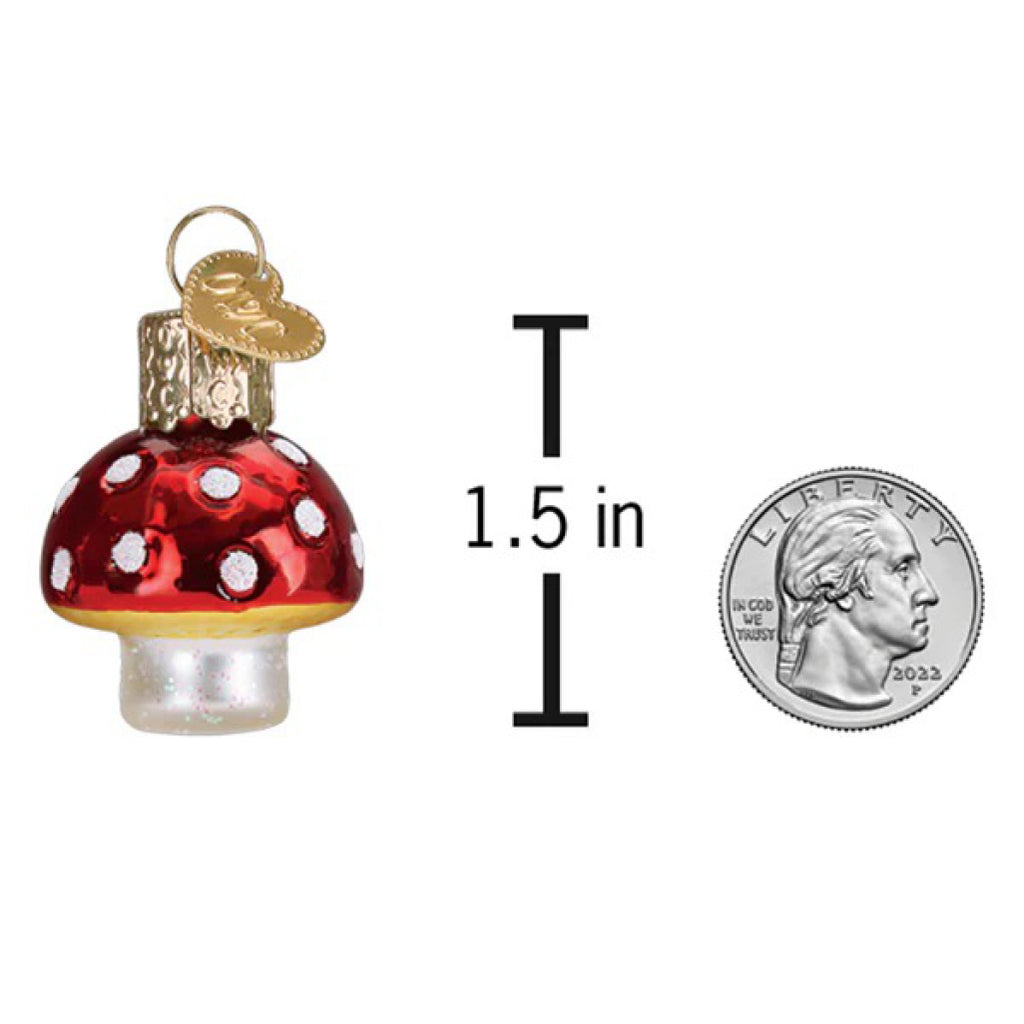 Dimensions of Mini Lucky Mushroom Ornament.