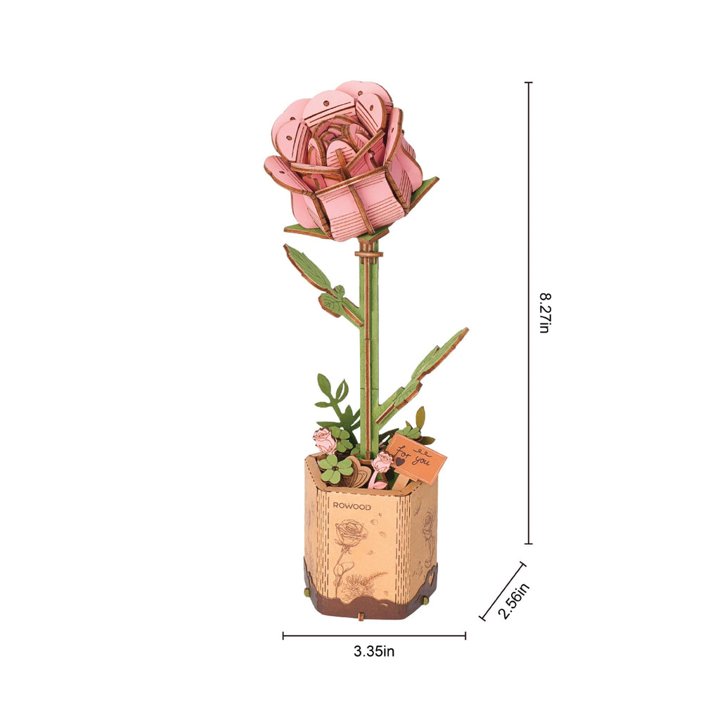 Dimensions of Pink Rose 3D Wooden Flower Puzzle.