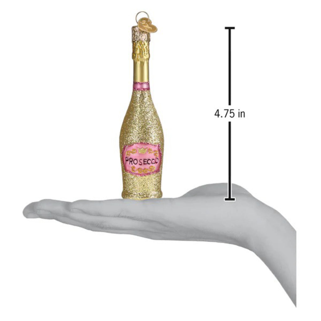 Dimensions of Prosecco Bottle Ornament.