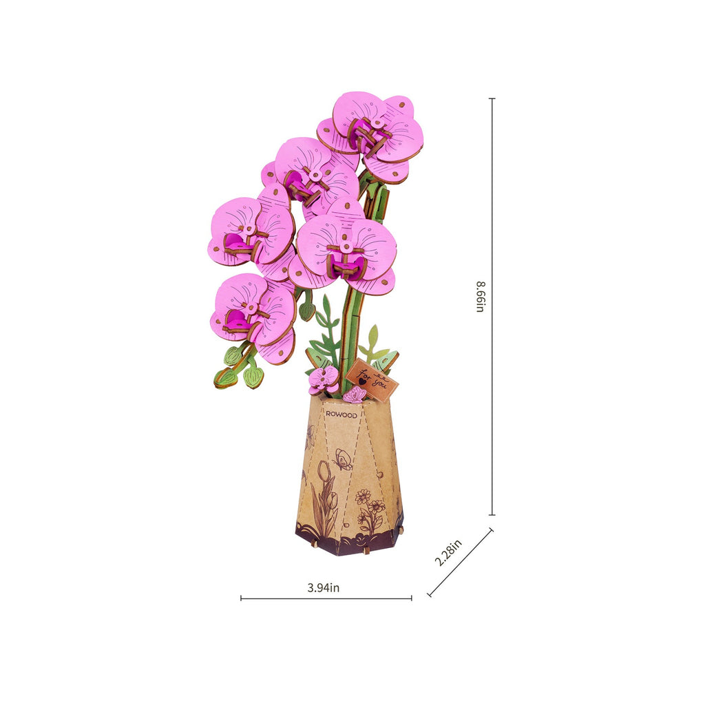 Dimensions of Purple Moth Orchid 3D Wooden Flower Puzzle.