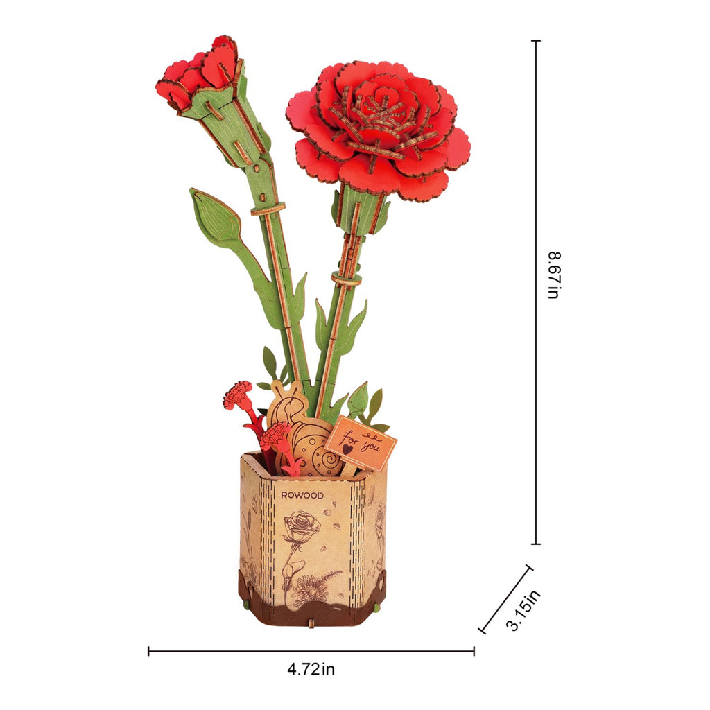 Dimensions of Red Carnation 3D Wooden Flower Puzzle.