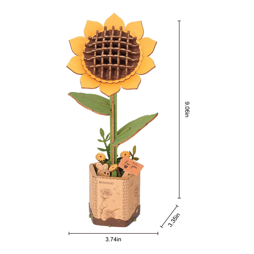 Dimensions of Sunflower 3D Wooden Flower Puzzle.