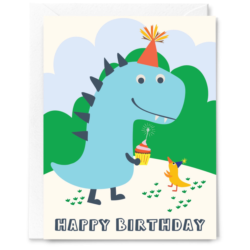Dino With Cupcake Birthday Card.
