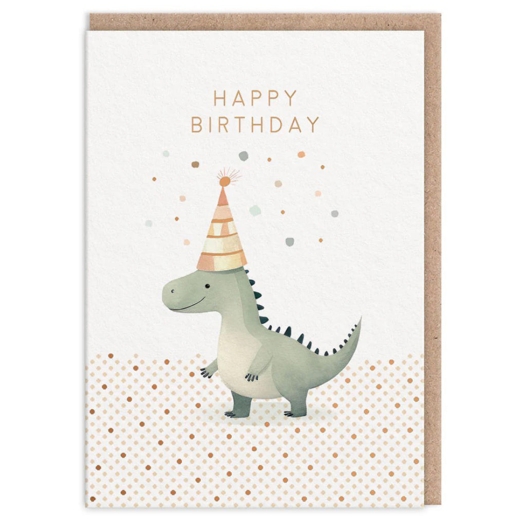 Dinosaur In Party Hat Birthday Card.