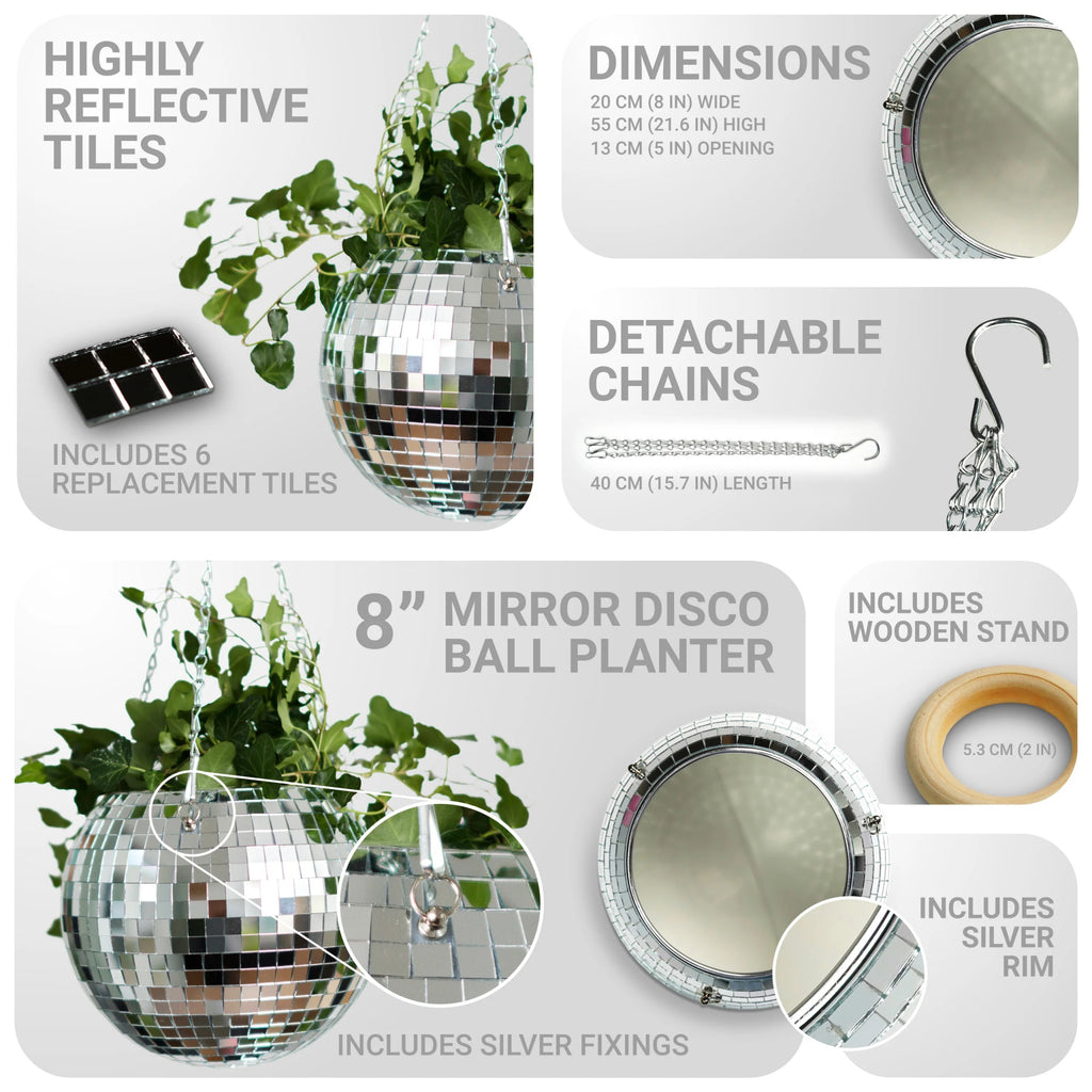 Disco Ball Hanging Planter 8 Inch details.