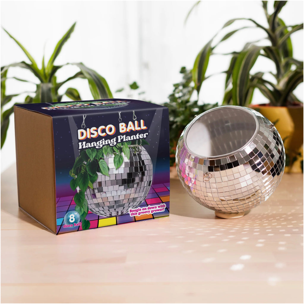 Disco Ball Hanging Planter 8 Inch packaging.