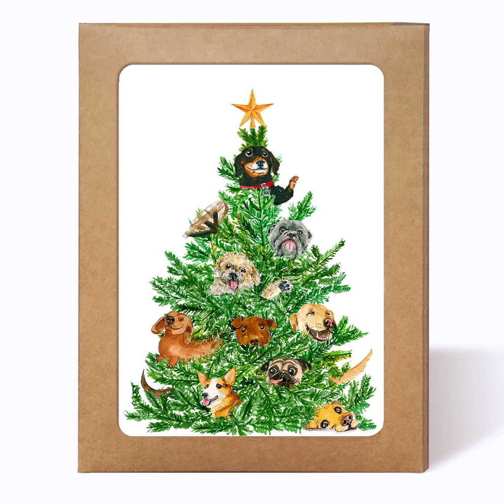 Dogs In Tree Boxed Christmas Cards.