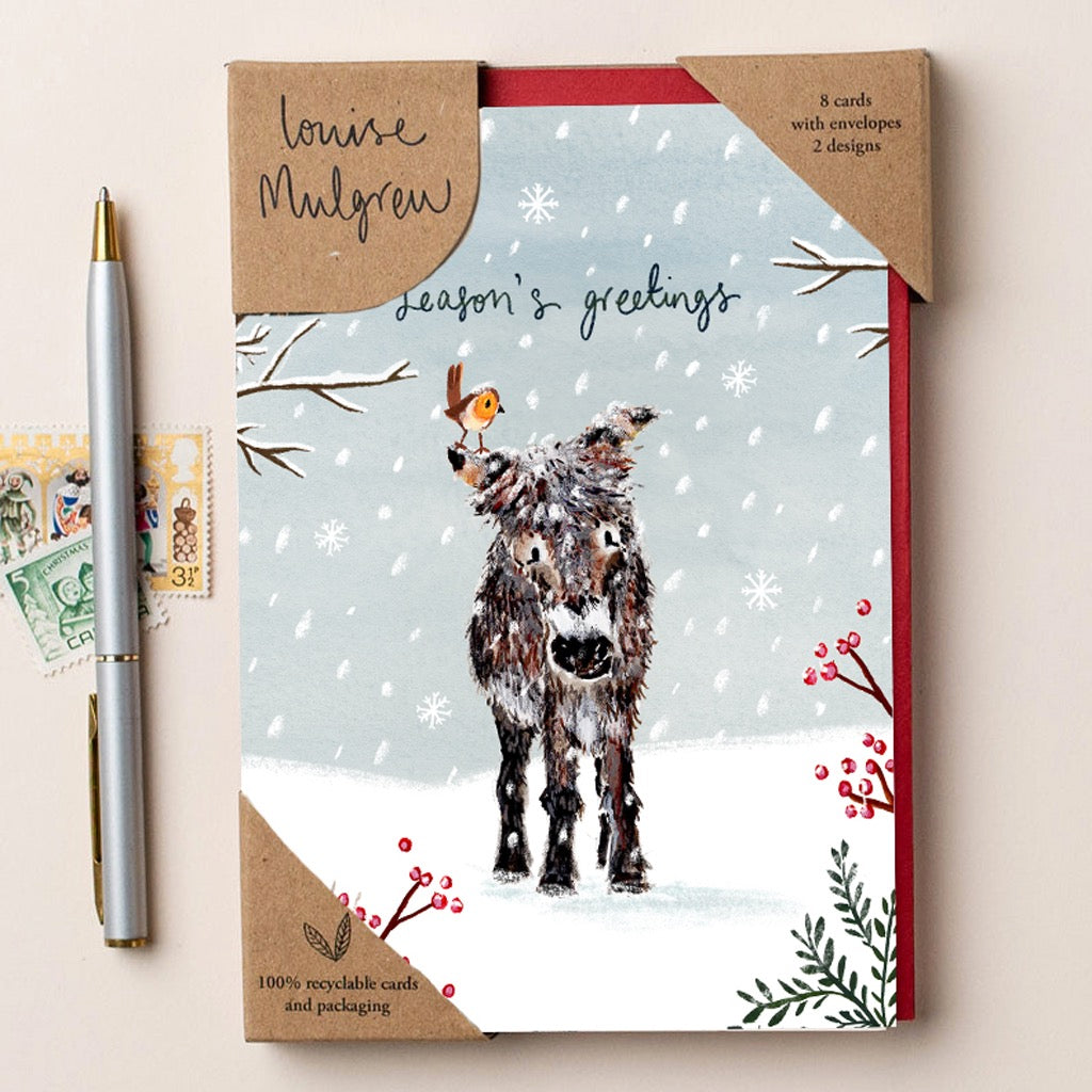 Donkey And Fox Pack Of Christmas Cards with pen.