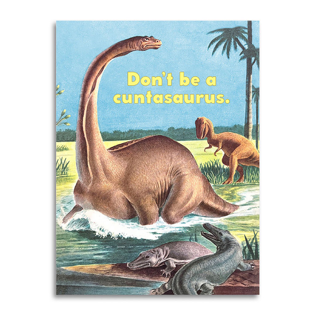 Don’t Be a Cuntasaurus Card on table.