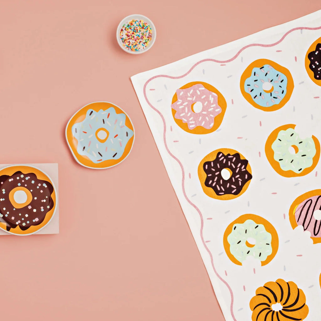 Donuts Cotton Dishtowels on table.