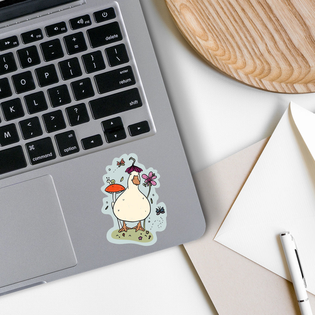 Duck With Flower Hat Sticker on computer.