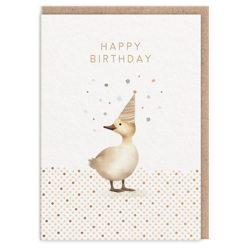 Duckling In Party Hat Birthday Card.