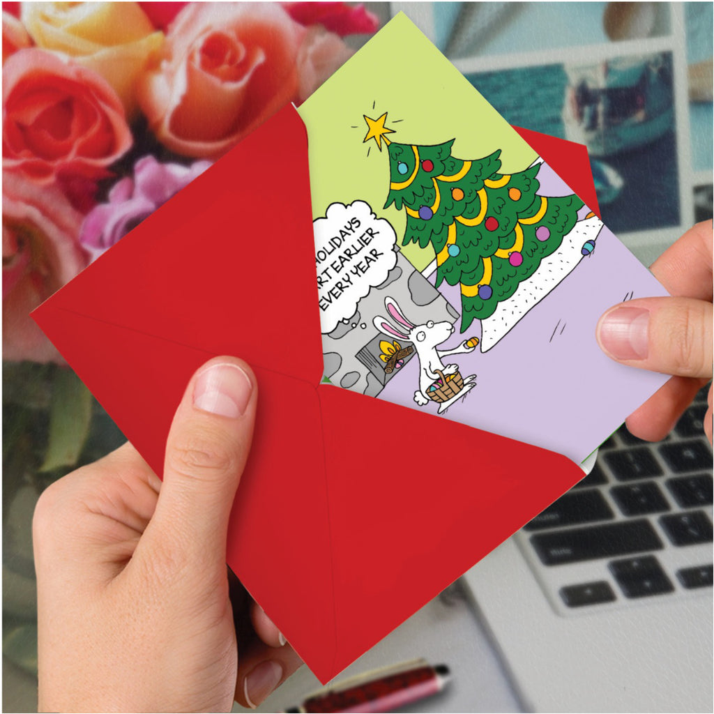 Easter Bunny Christmas Card in hand.