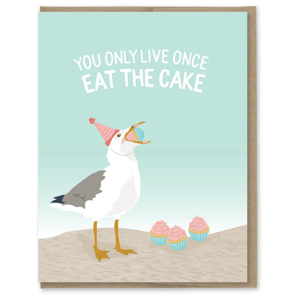 Eat The Cake Seagull Birthday Card.