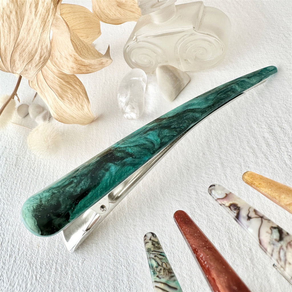 Extended Bird Beak Hair Clip Green Shell.