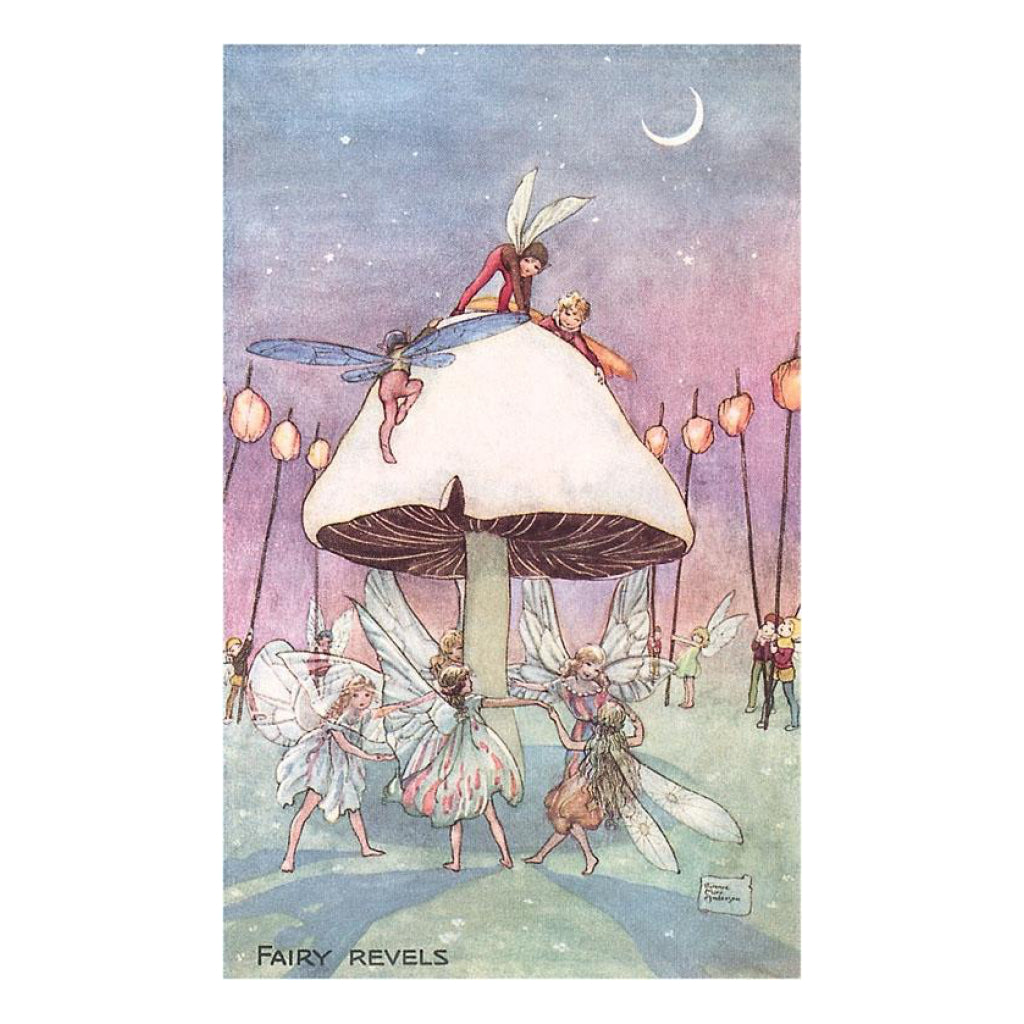 Fairies Dancing under Toadstool Vintage Image Postcard.