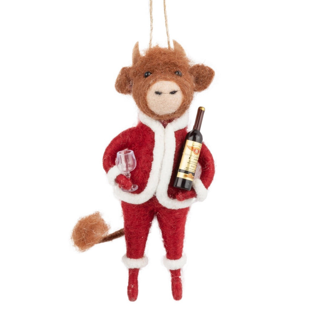 Felt Bull With Wine Ornament.