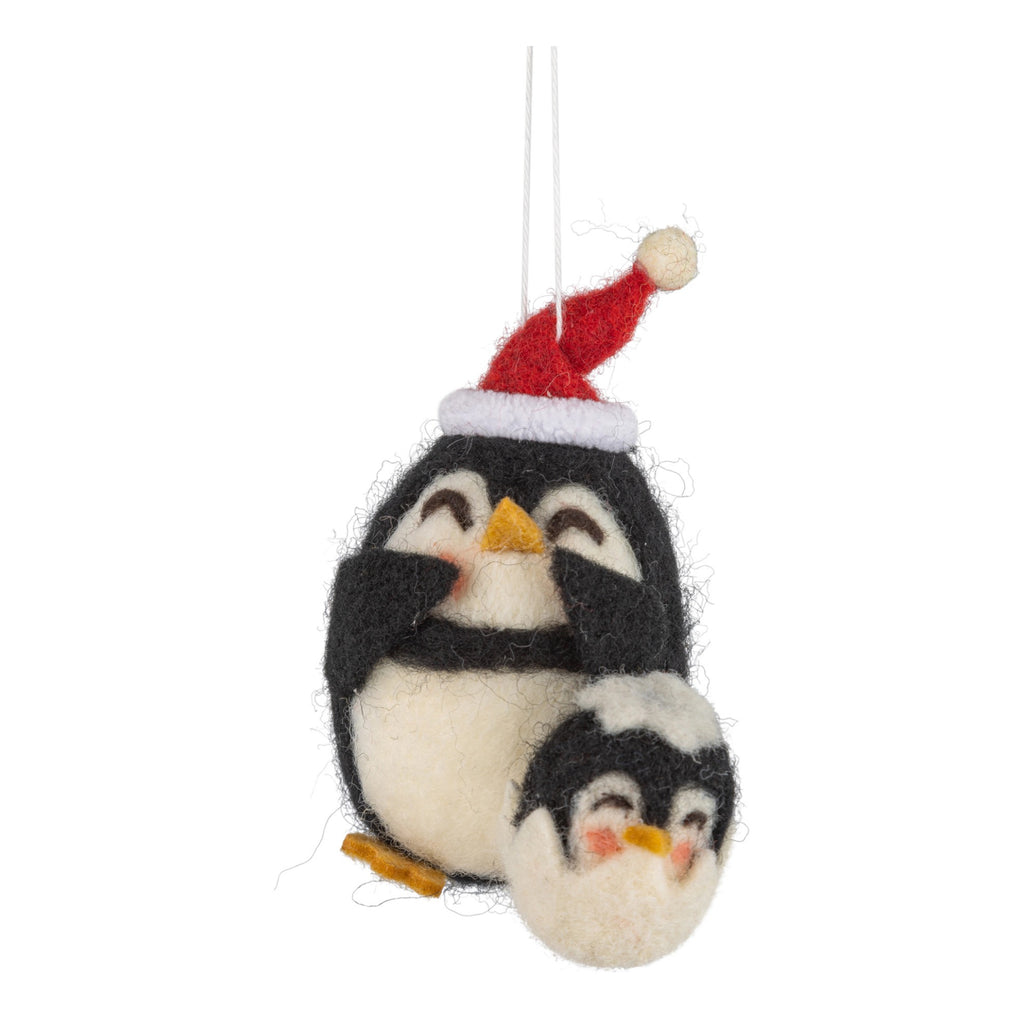 Felt Chubby Penguin With Baby Ornament.