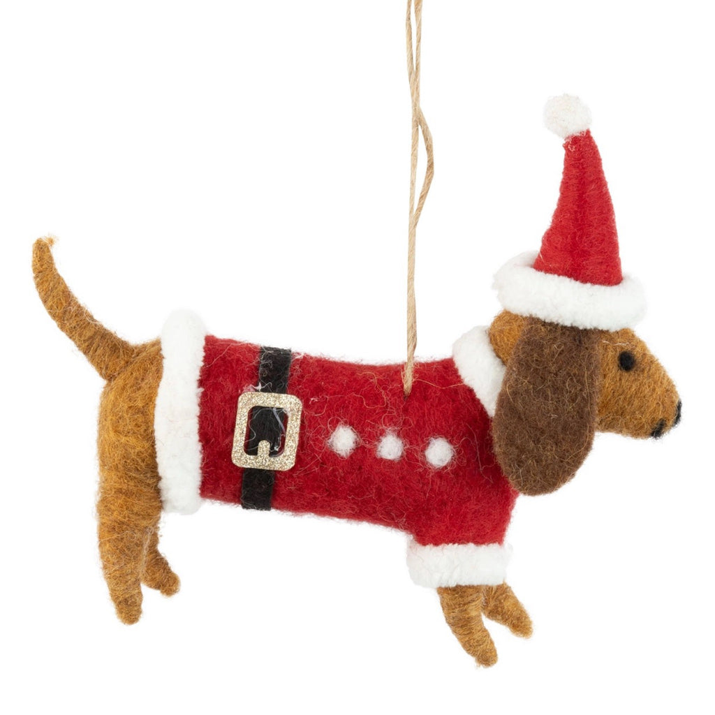 Felt Dog In A Santa Sweater Ornament.