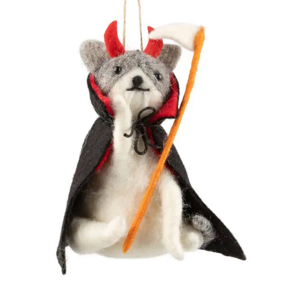 Felt Dog In Devil Costume Ornament.