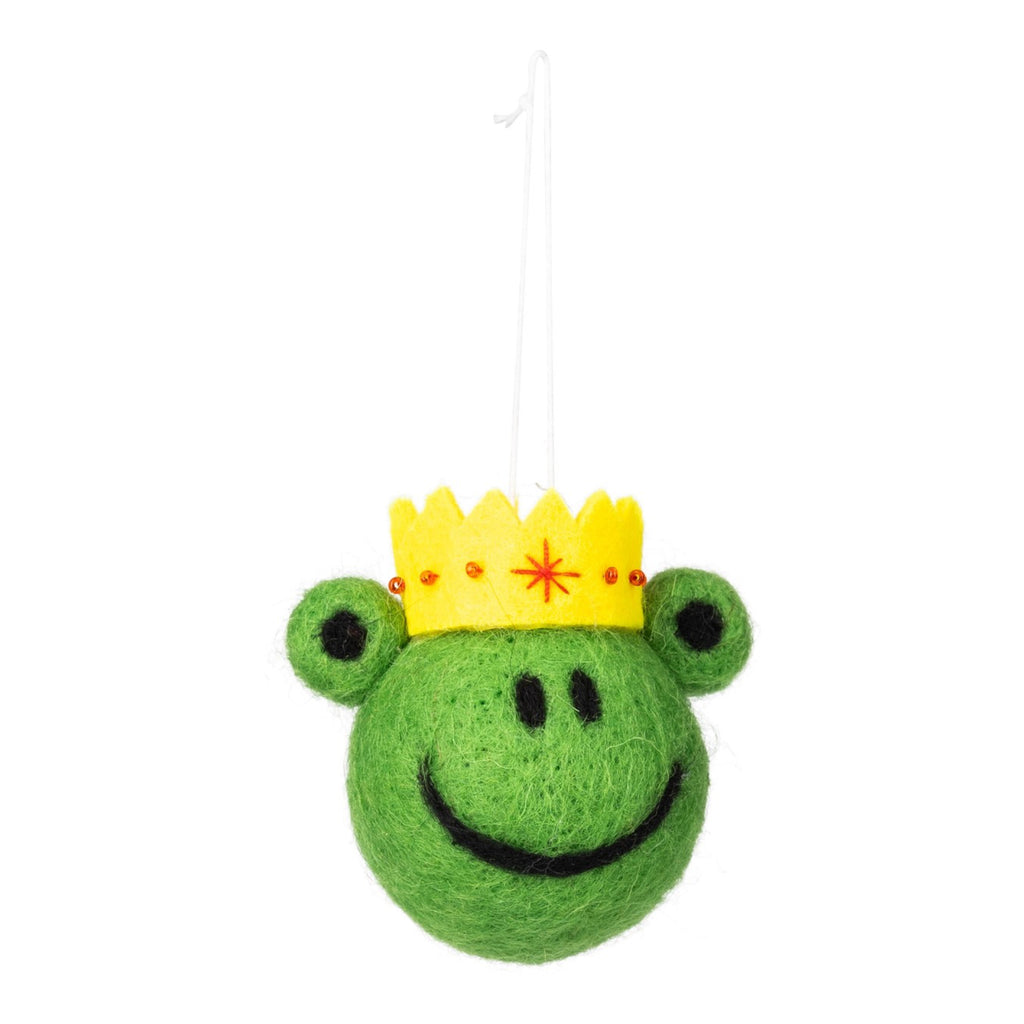 Felt Green Frog Prince Ornament.